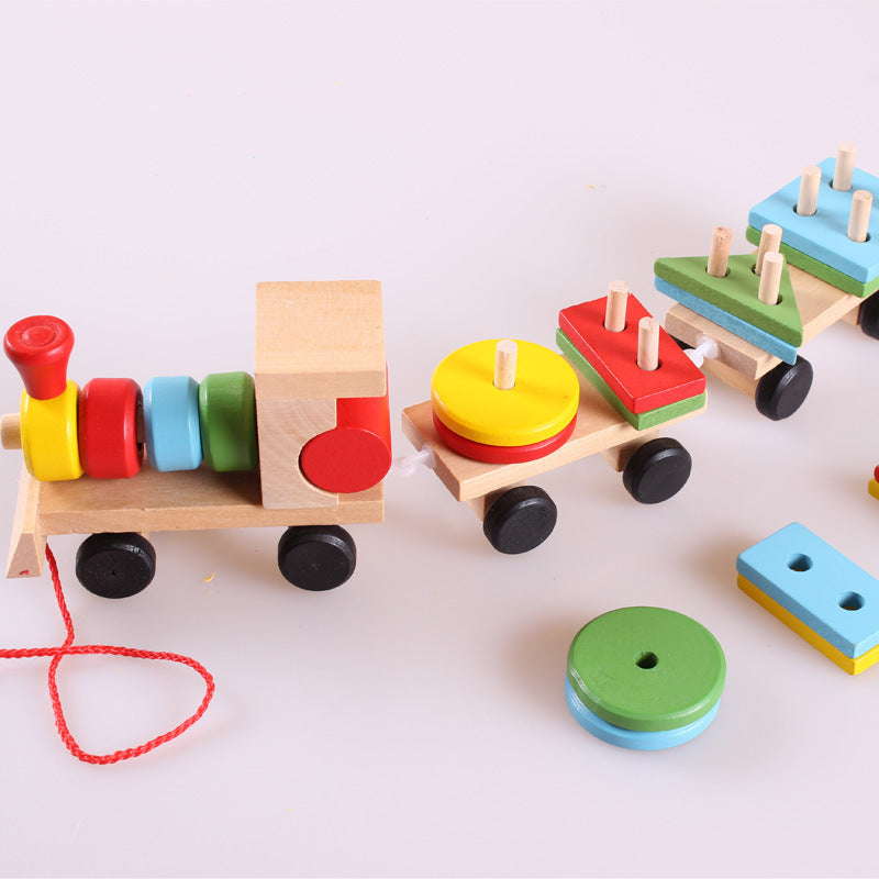 Wooden Train Three-section Tractor Toy Children's Intelligence Puzzle