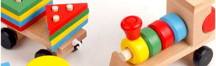 Wooden Train Three-section Tractor Toy Children's Intelligence Puzzle