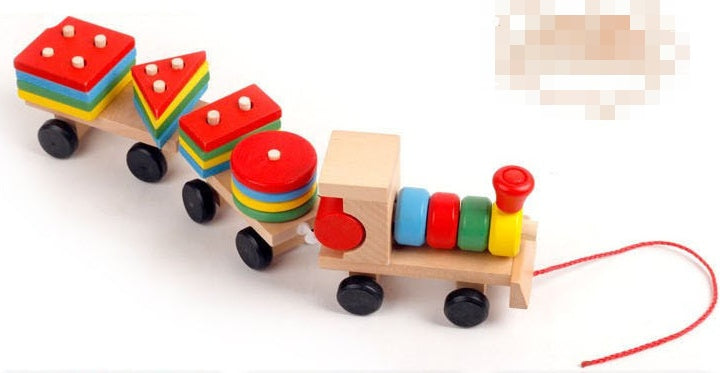 Wooden Train Three-section Tractor Toy Children's Intelligence Puzzle