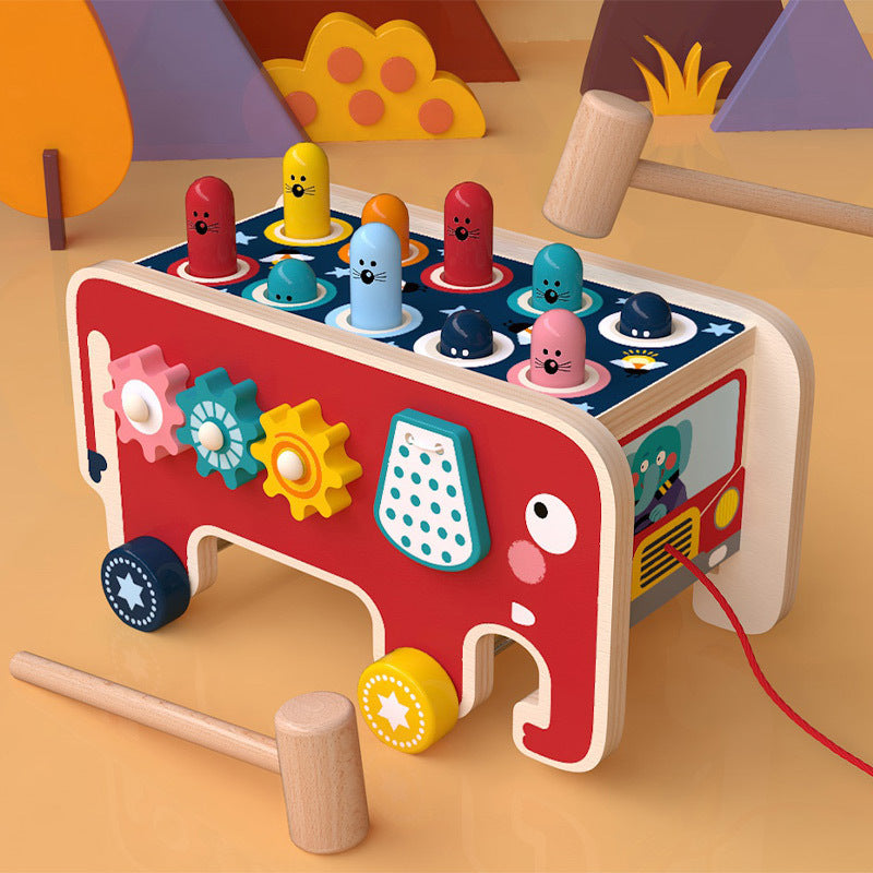 Toddlers Kids Wooden Pounding Bench Animal Bus Toys Early Educational Set Gifts