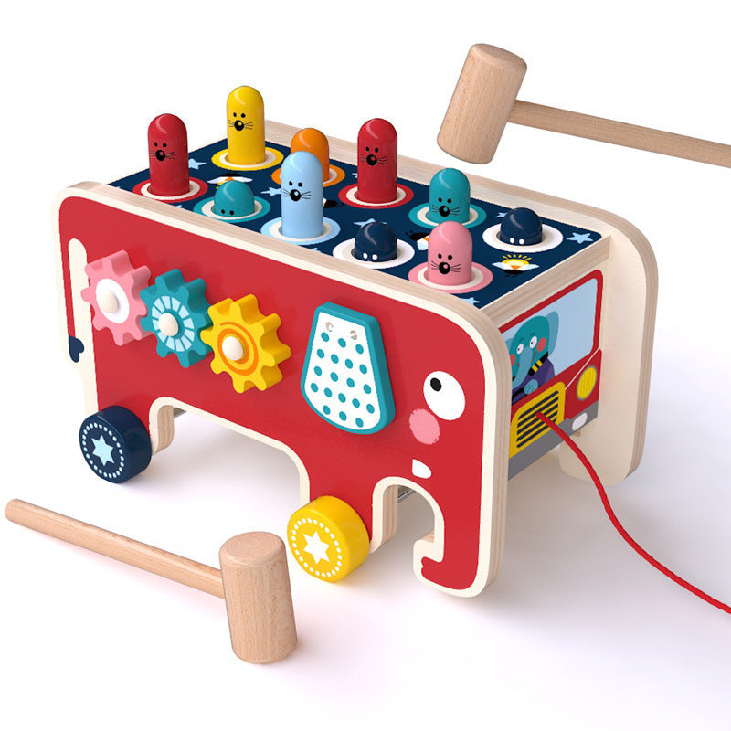 Toddlers Kids Wooden Pounding Bench Animal Bus Toys Early Educational Set Gifts