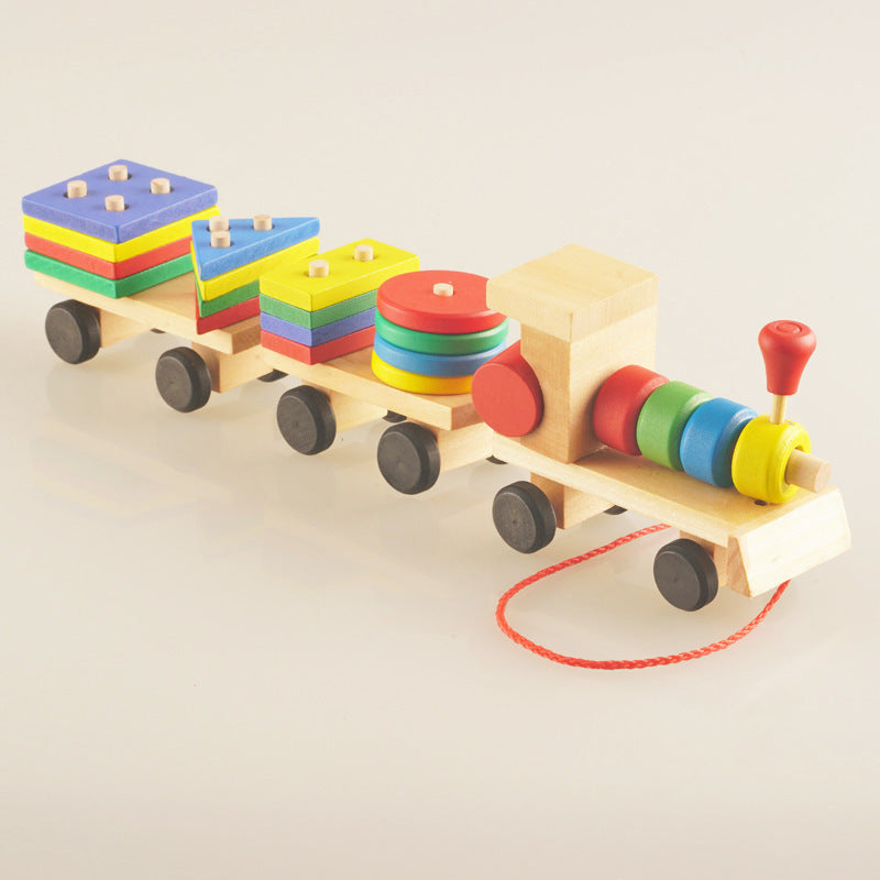 Wooden Train Three-section Tractor Toy Children's Intelligence Puzzle