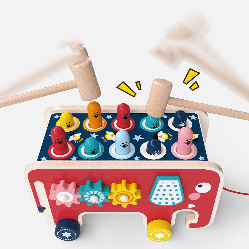 Toddlers Kids Wooden Pounding Bench Animal Bus Toys Early Educational Set Gifts