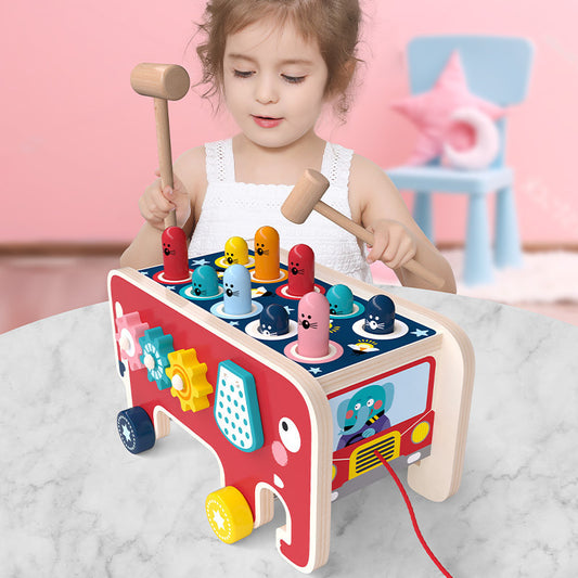 Toddlers Kids Wooden Pounding Bench Animal Bus Toys Early Educational Set Gifts