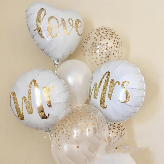 9 Pieces Set Mr & Mrs Aluminum Film Balloon Wedding